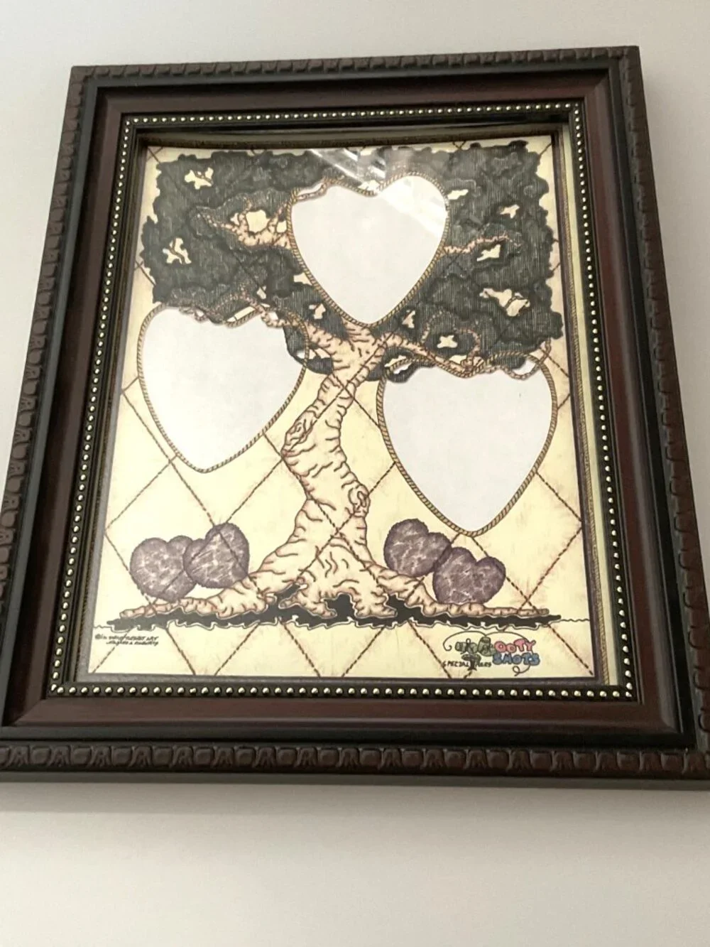 VINTAGE GROOVY ROOTY SHOTS FRAMED FAMILY TREE ART PRINT MAT 3-PHOTO INSERT COLLG